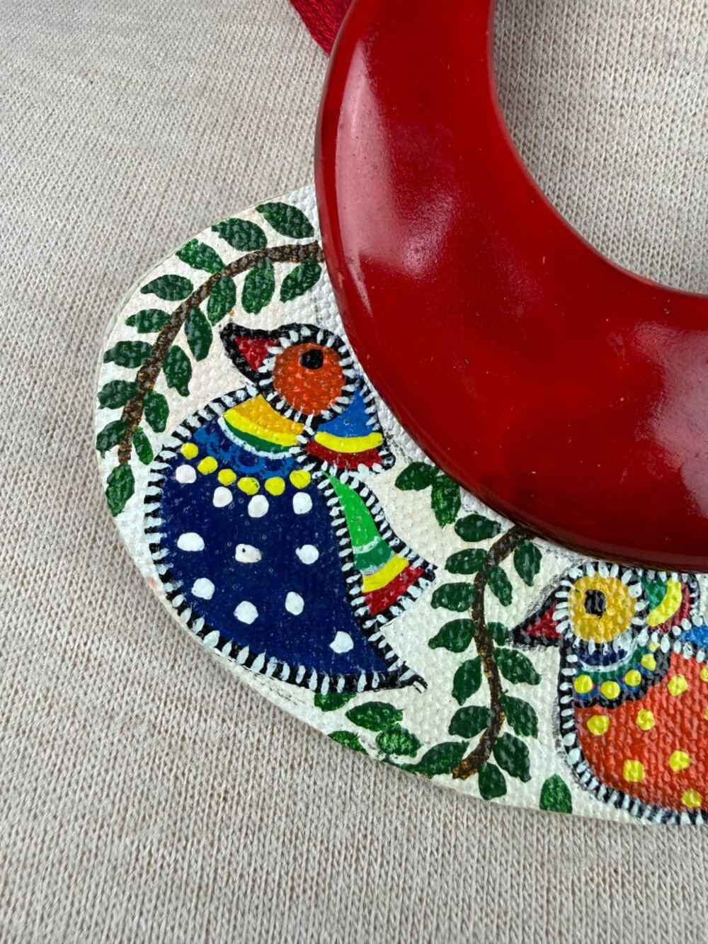 Unique Clay? Hand Painted Ducks Pendant Necklace Cotton Thread - Picture 3 of 9